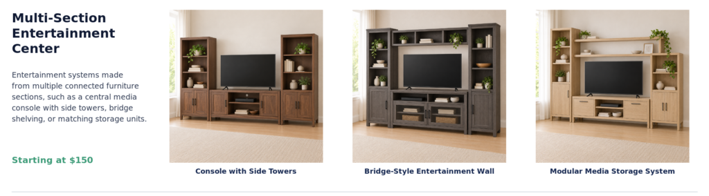 04 multi section entertainment center