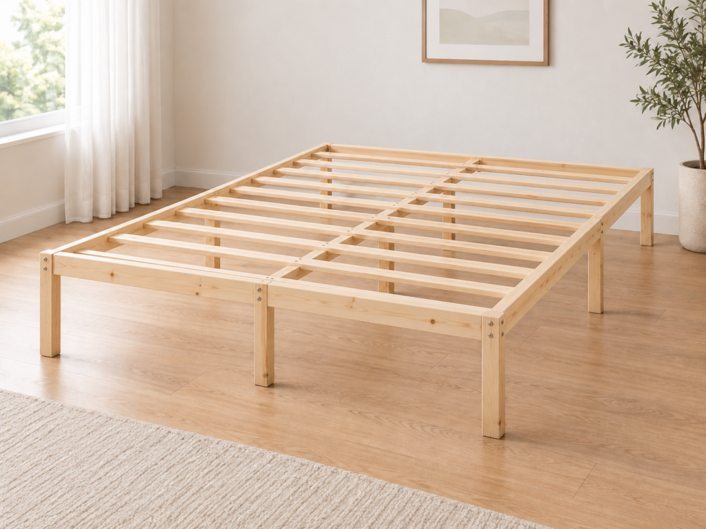 basic bed frame natural wood slatted