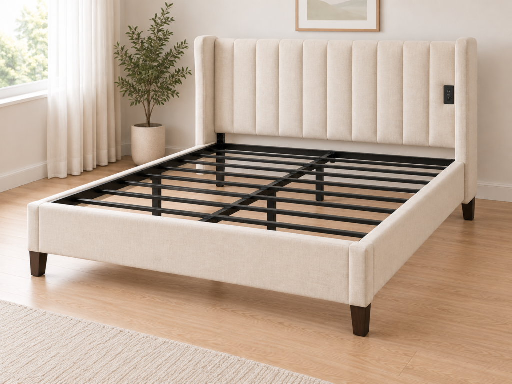 enhanced bed upholstered wingback
