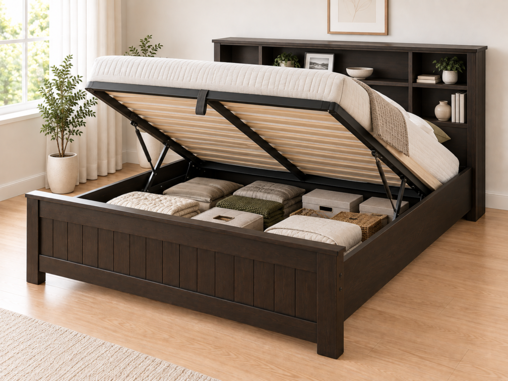 lift up storage bed headboard storage