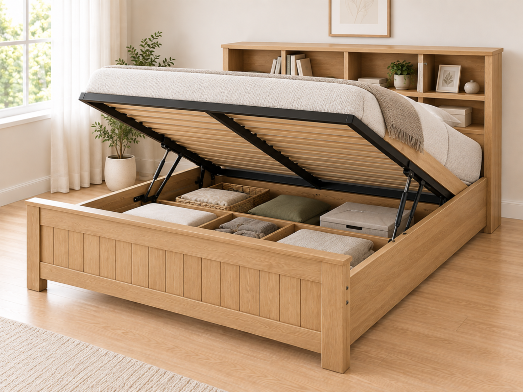 lift up storage bed wood
